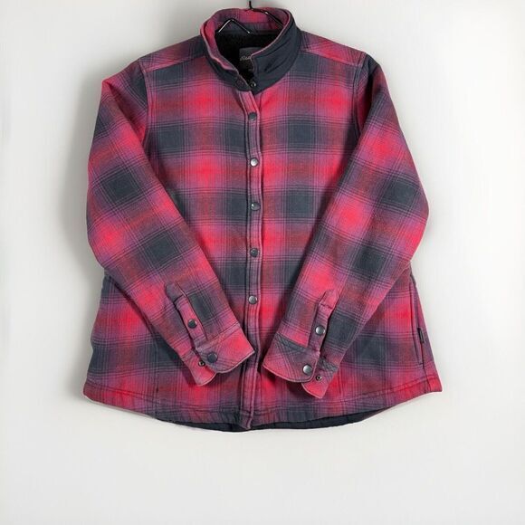 Eddie Bauer Shirt Jacket Women Large Red Black‎ Woodland Buffalo Plaid Shacket - Picture 1 of 7